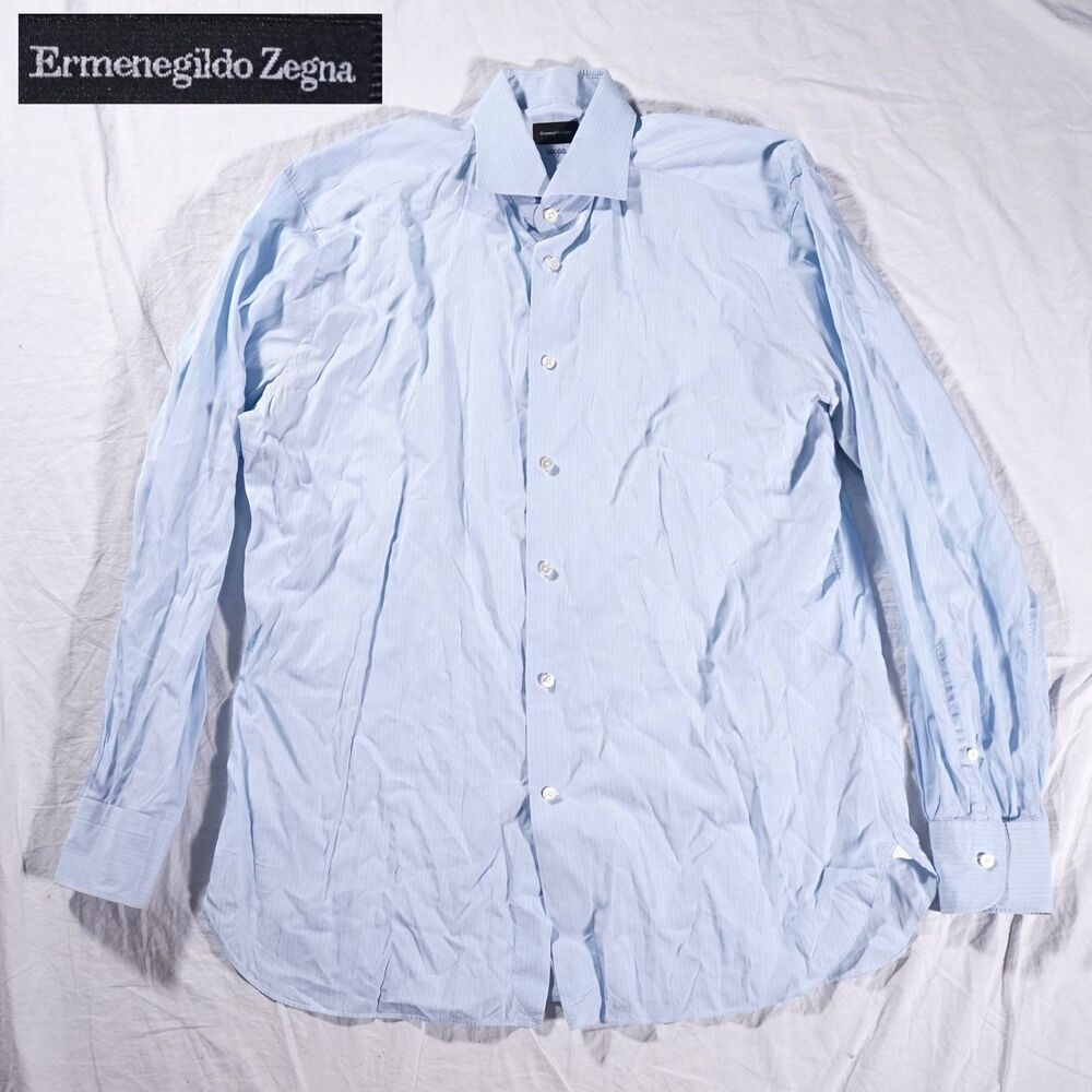 Ermenegildo Zegna 10 Fili Dress Shirt Blue Stripe Mens 17
